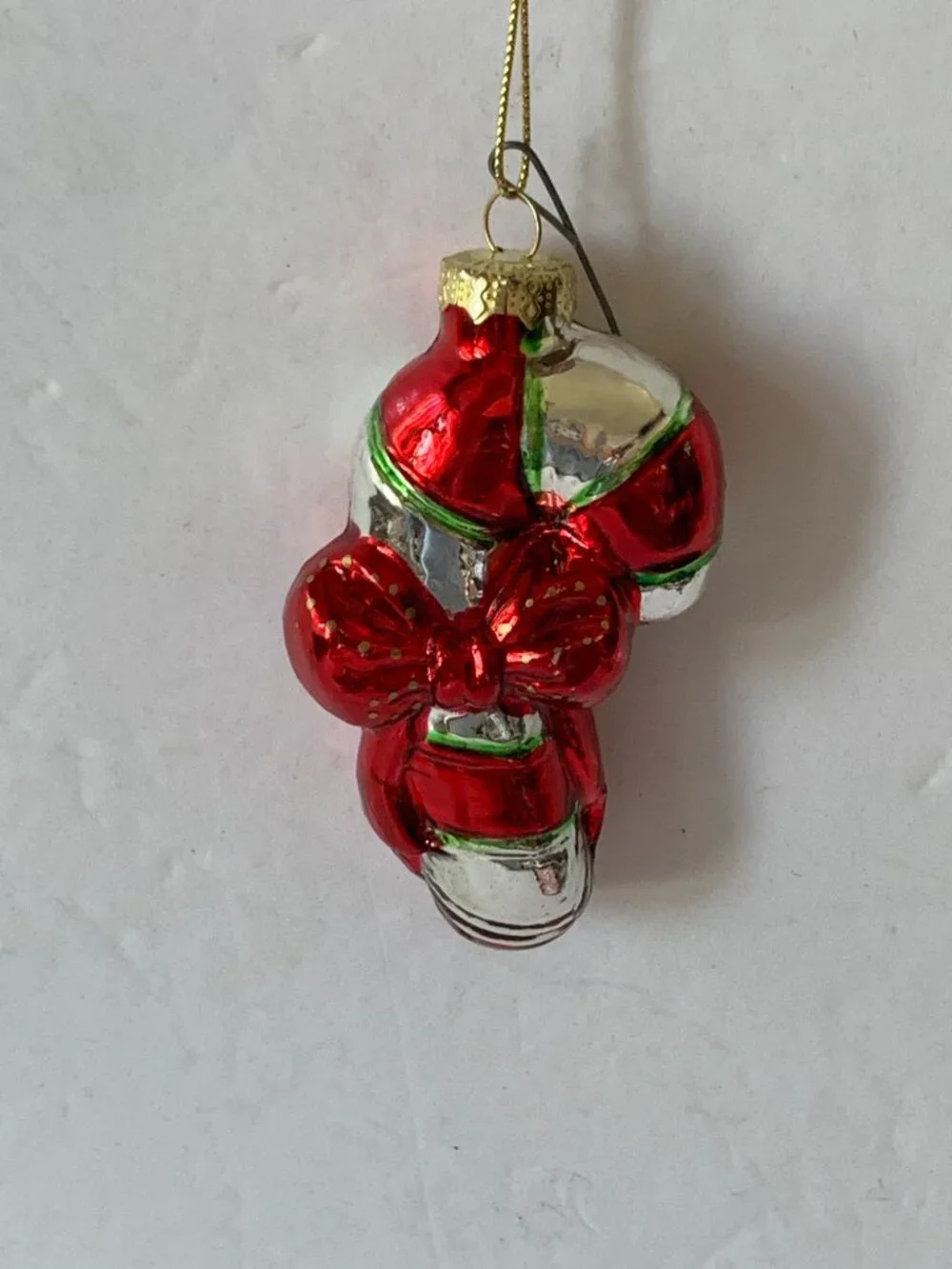 VTG MERCURY GLASS CANDY CANE W/RED RIBBON CHRISTMAS ORNAMENT Thomas Pannoci